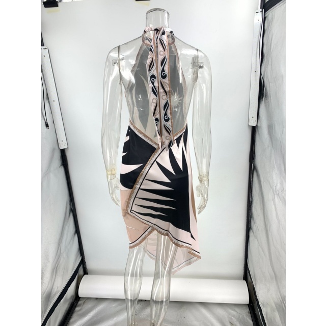 Cold Shoulder Halter Neck Backless Midi Dress