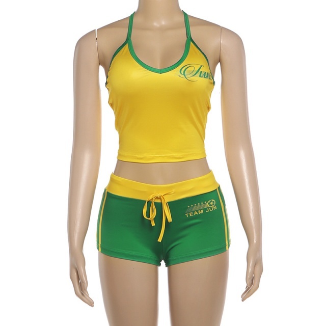 Colorblock Cami Top Slim Fitted Short Set
