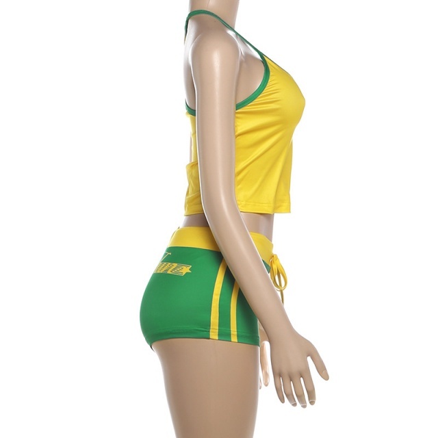 Colorblock Cami Top Slim Fitted Short Set