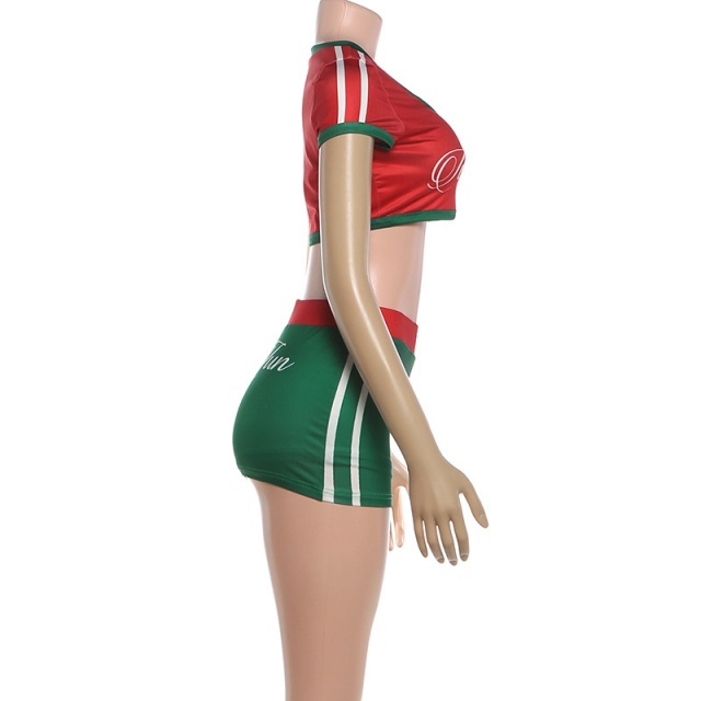 Contrast Color Crop Top Bodycon Skirt Set