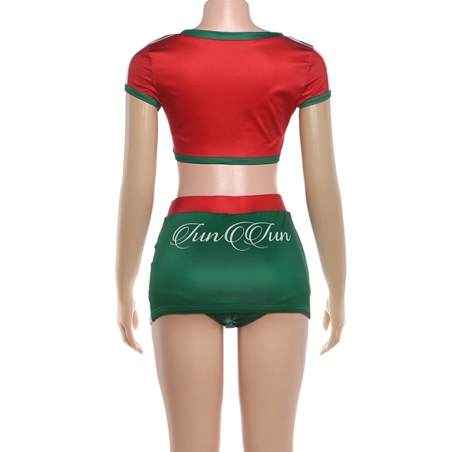 Contrast Color Crop Top Bodycon Skirt Set