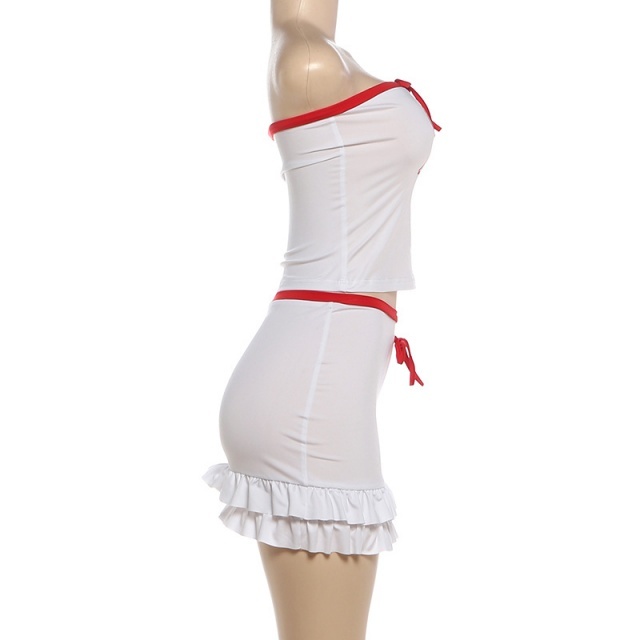 Off Shoulder Tube Top Ruffled Skirt Set