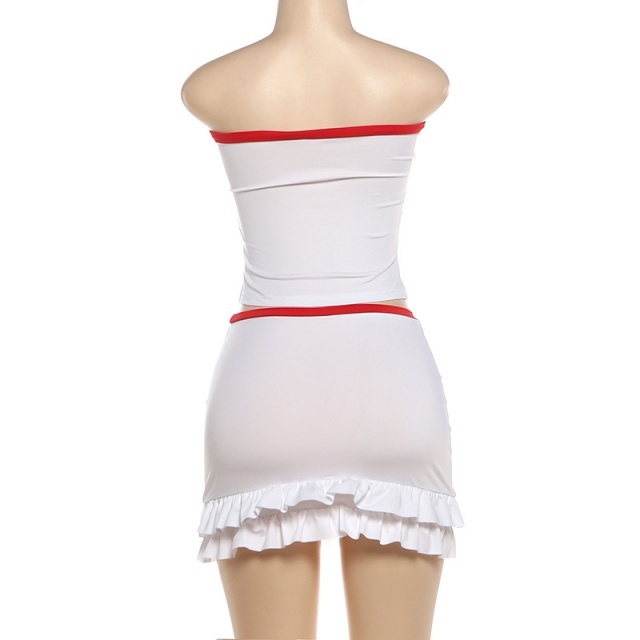Off Shoulder Tube Top Ruffled Skirt Set