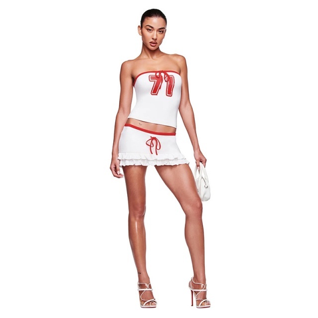 Off Shoulder Tube Top Ruffled Skirt Set
