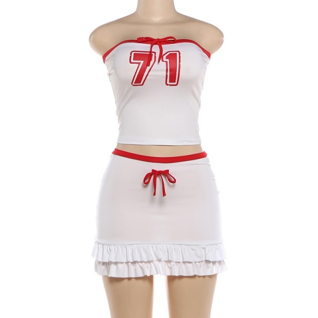 Off Shoulder Tube Top Ruffled Skirt Set