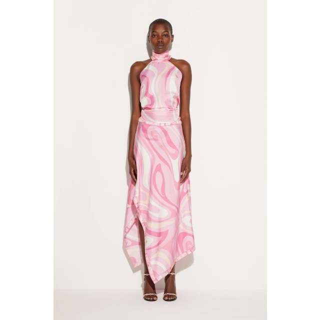 Printed Halter Backless Top Irregular skirt Set