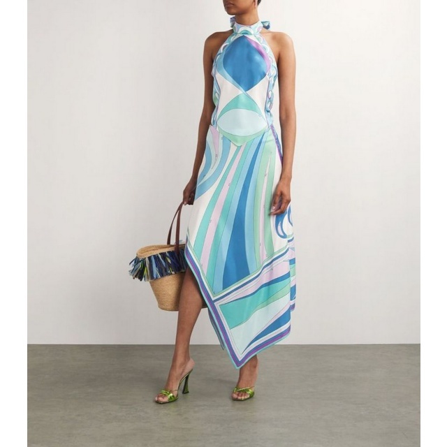 Printed Halter Backless Top Irregular skirt Set