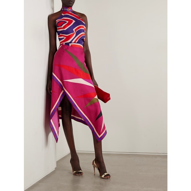 Vacation Style Printed Halter Top Irregular skirt Set