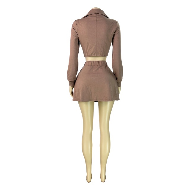 Collared Zip-up Drawstring Sweatshirt Skirt Set