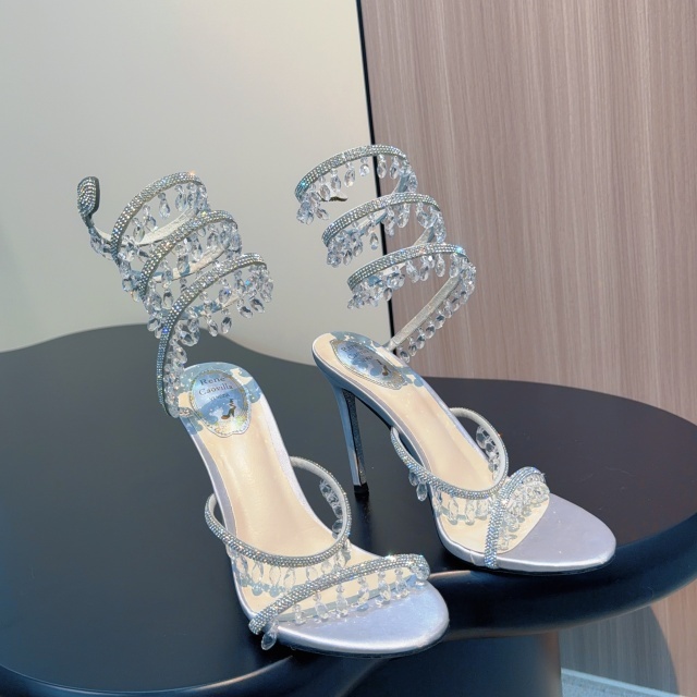 Luxury Fashion Snake Ring Crystal High-Heeled Sandals