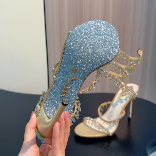 Luxury Fashion Snake Ring Crystal High-Heeled Sandals