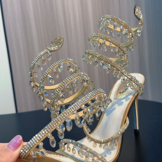 Luxury Fashion Snake Ring Crystal High-Heeled Sandals