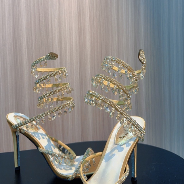 Luxury Fashion Snake Ring Crystal High-Heeled Sandals