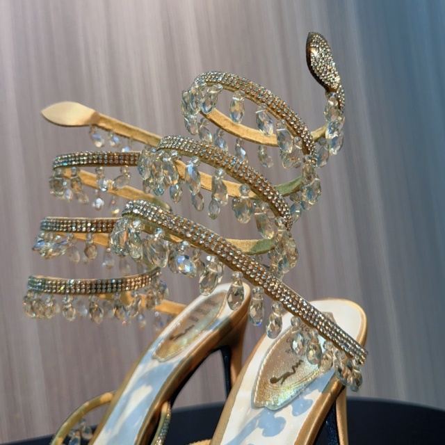 Luxury Fashion Snake Ring Crystal High-Heeled Sandals