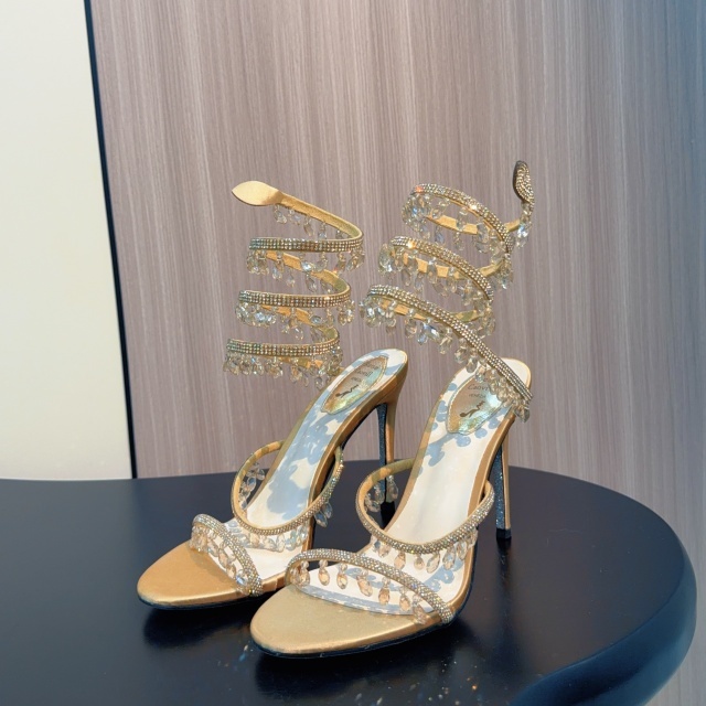 Luxury Fashion Snake Ring Crystal High-Heeled Sandals