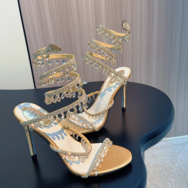 Luxury Fashion Snake Ring Crystal High-Heeled Sandals