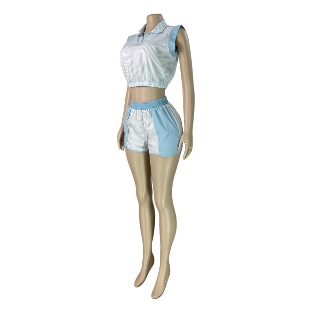 Striped Printed Sleeveless Tank Top Fitted Short Set