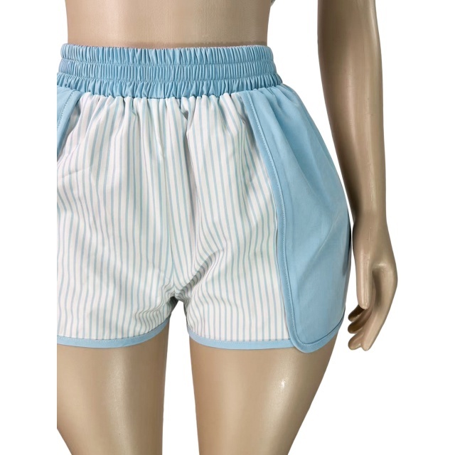 Striped Printed Sleeveless Tank Top Fitted Short Set