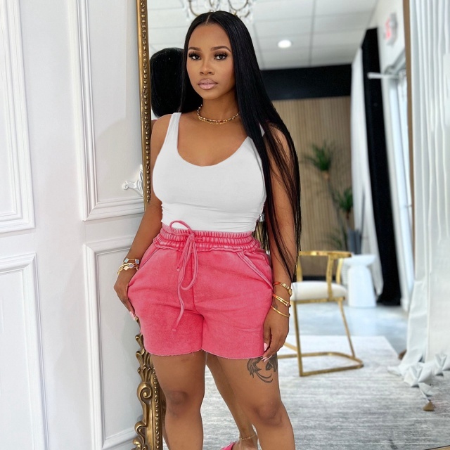 Candy Color Elastic Waist Casual Shorts