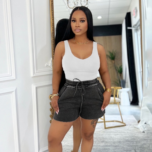 Candy Color Elastic Waist Casual Shorts