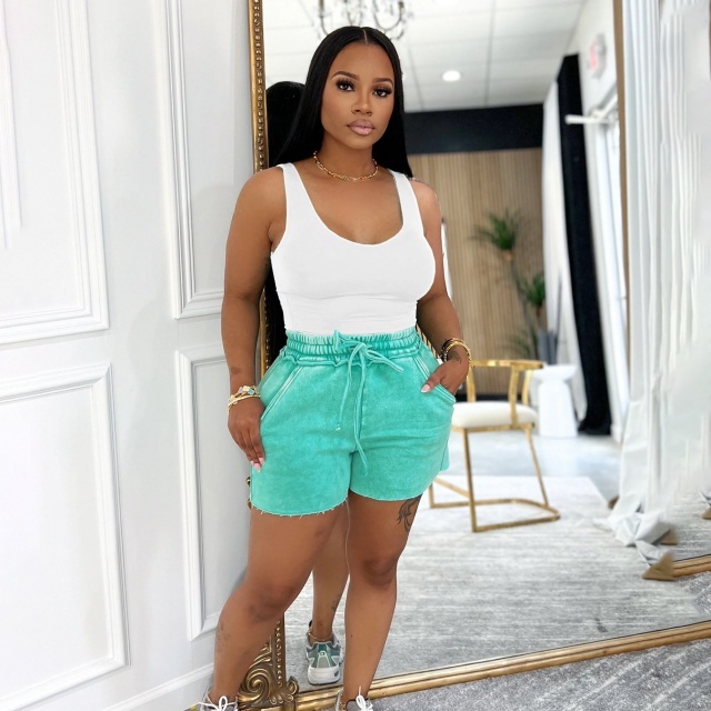 Candy Color Elastic Waist Casual Shorts