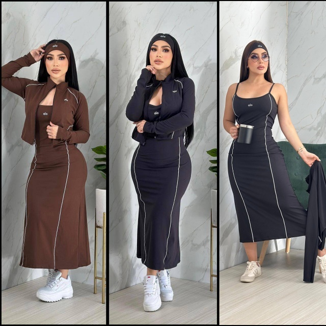 Fashion Women Sport Jacket Top Maxi Skirt Set