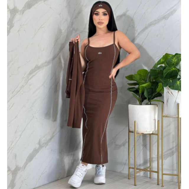 Fashion Women Sport Jacket Top Maxi Skirt Set