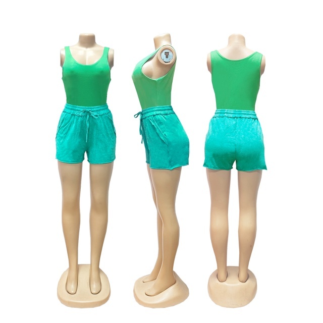 Solid Color Tank Top Washed Shorts Set