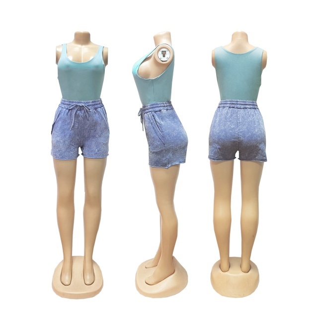 Solid Color Tank Top Washed Shorts Set