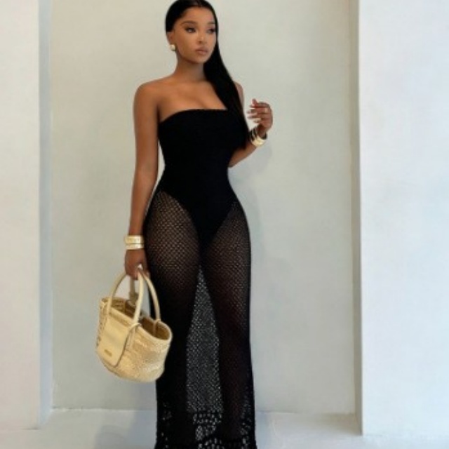 Off Shoulder Strapless Hollow Out Maxi Dress
