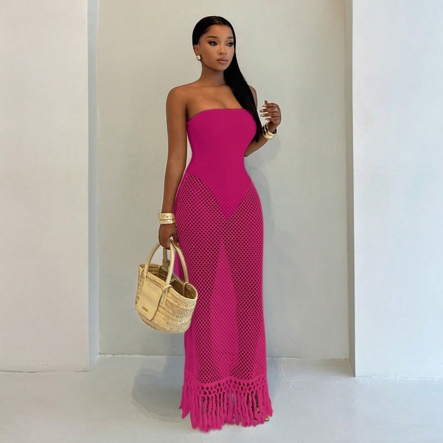 Off Shoulder Strapless Hollow Out Maxi Dress