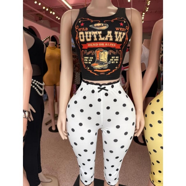 Printed U Neck Tank Top Fitted Midi Pant Set