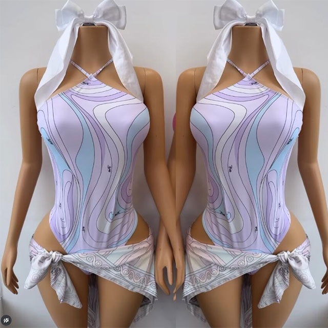 Chic Printed One Piece Swimsuit with Scarf