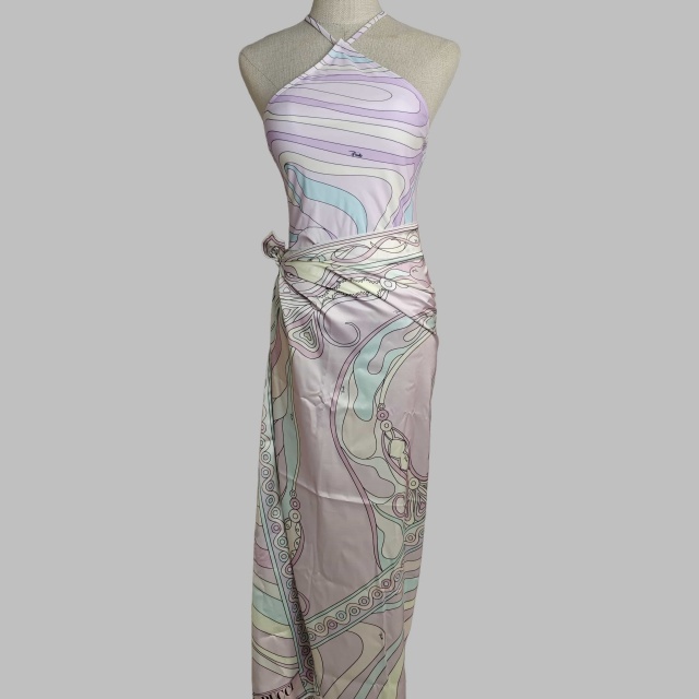 Chic Printed One Piece Swimsuit with Scarf