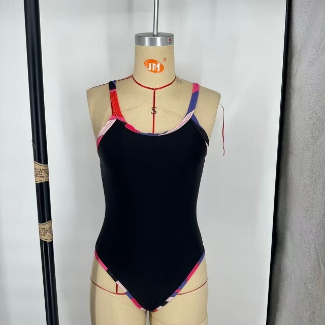 Contrast Color Printed One Piece Swimsuit