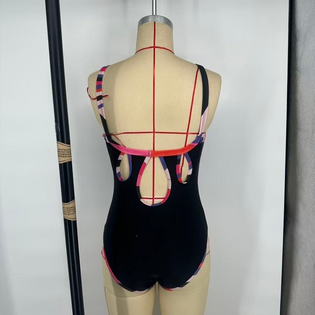 Contrast Color Printed One Piece Swimsuit