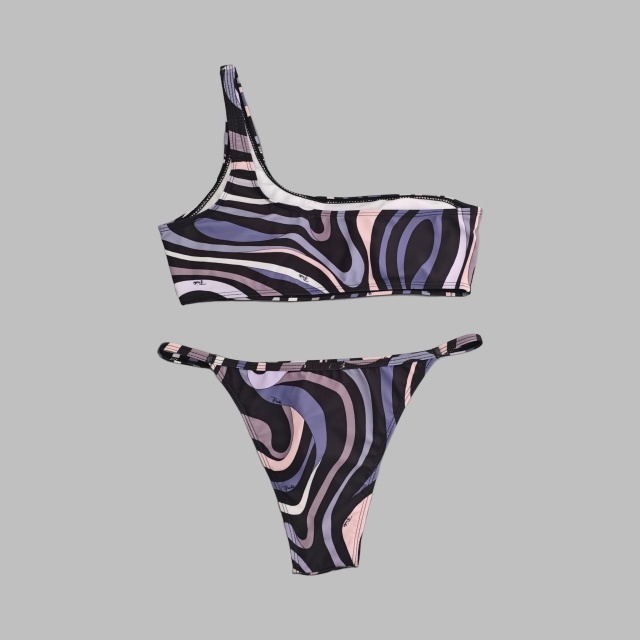 One Shoulder Printed Tankinis Bikinis Set with Scarf