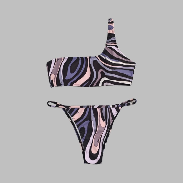 One Shoulder Printed Tankinis Bikinis Set with Scarf