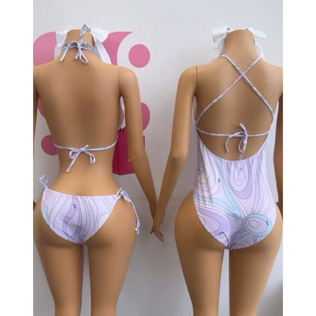Pink Fashion Printed Bikinis Swimsuit Set with Scarf
