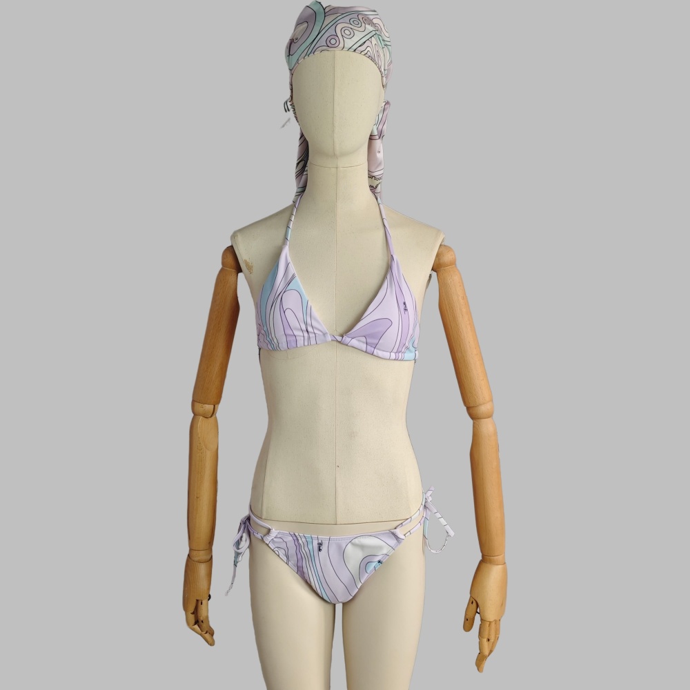 Pink Fashion Printed Bikinis Swimsuit Set with Scarf