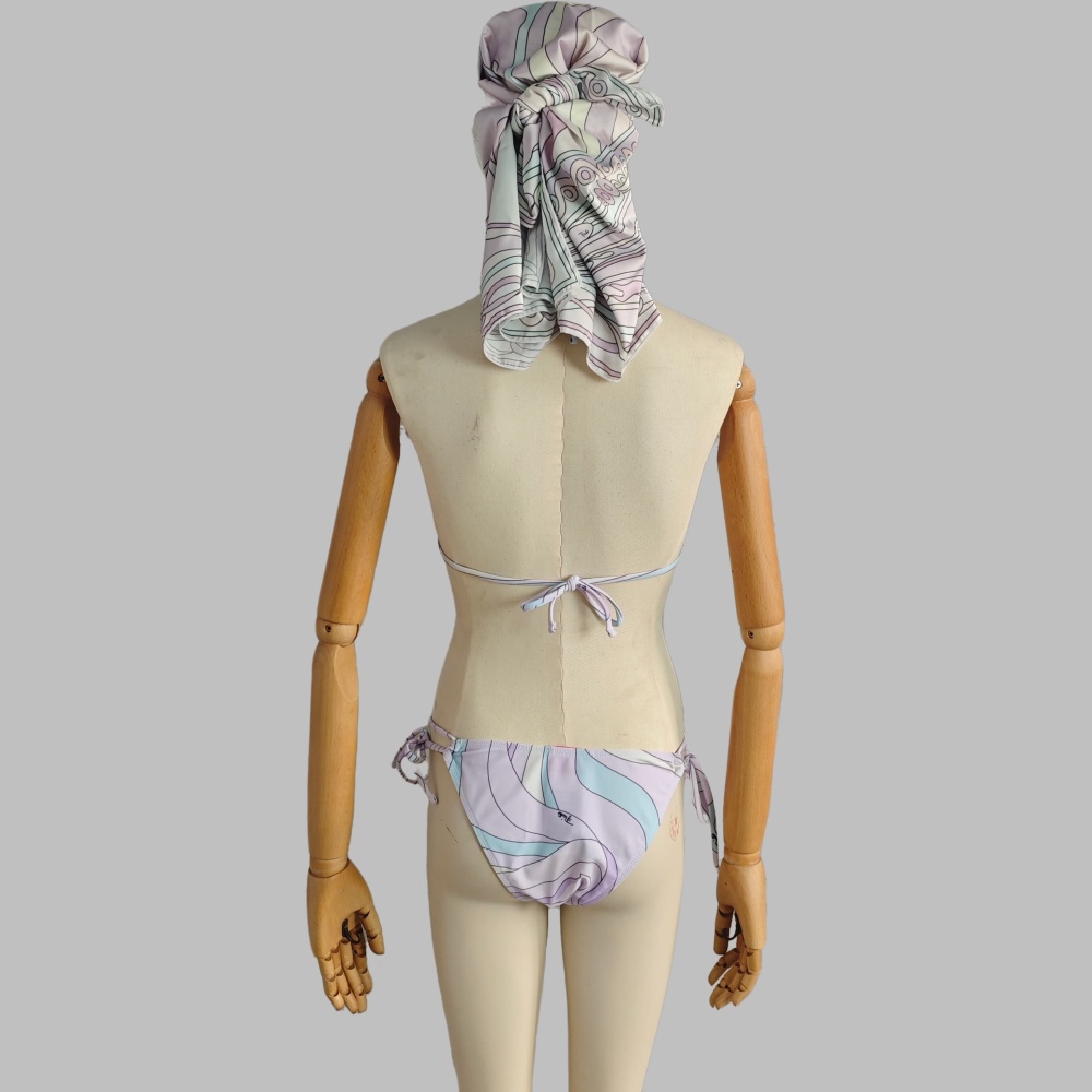 Pink Fashion Printed Bikinis Swimsuit Set with Scarf