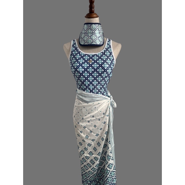 Printed Backless One Piece Swimsuit with Scarf