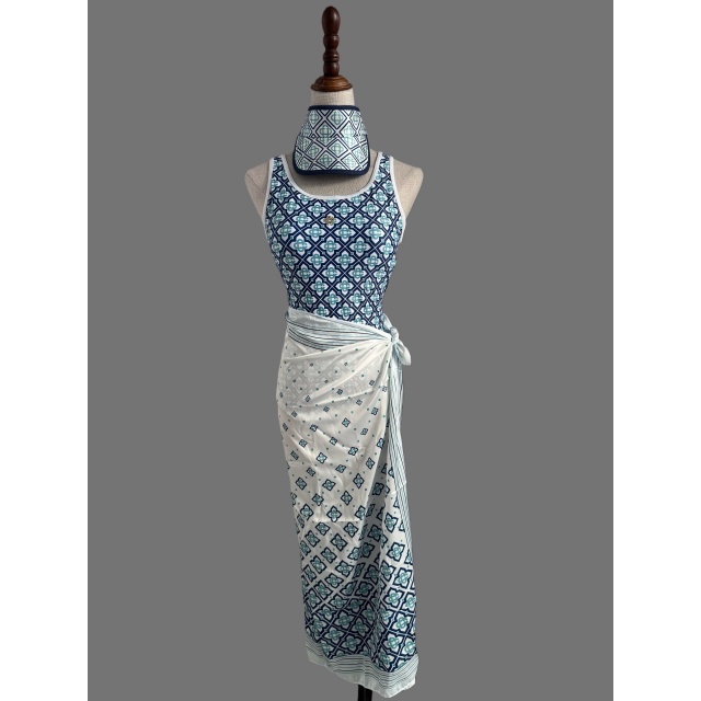 Printed Backless One Piece Swimsuit with Scarf
