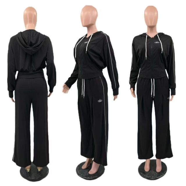 Fashion Embroidery Hooded Jacket Top Jogging Pants Set