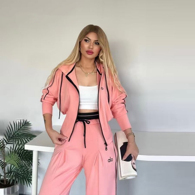 Fashion Embroidery Hooded Jacket Top Jogging Pants Set