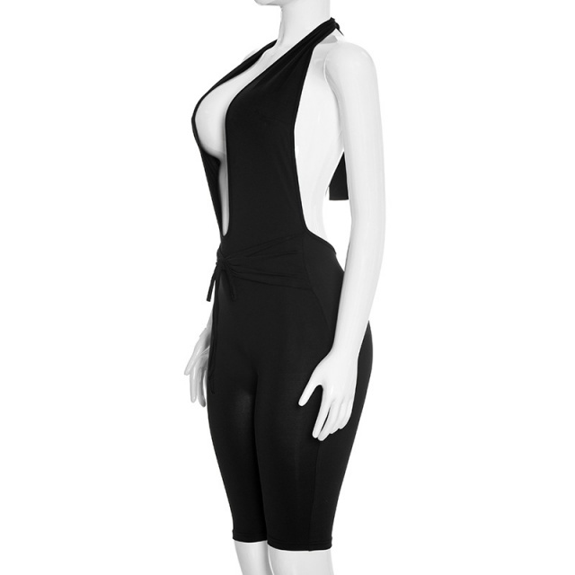 Halter V Neck Backless Slim Fit Romper