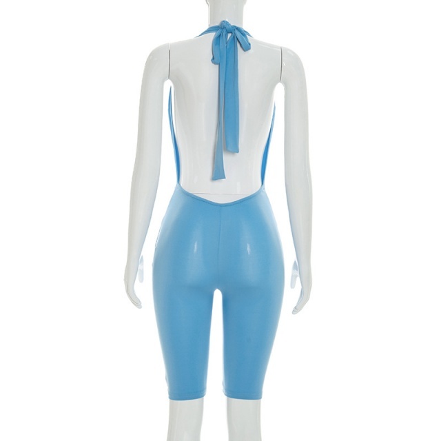 Halter V Neck Backless Slim Fit Romper