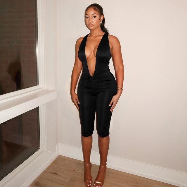Halter V Neck Backless Slim Fit Romper