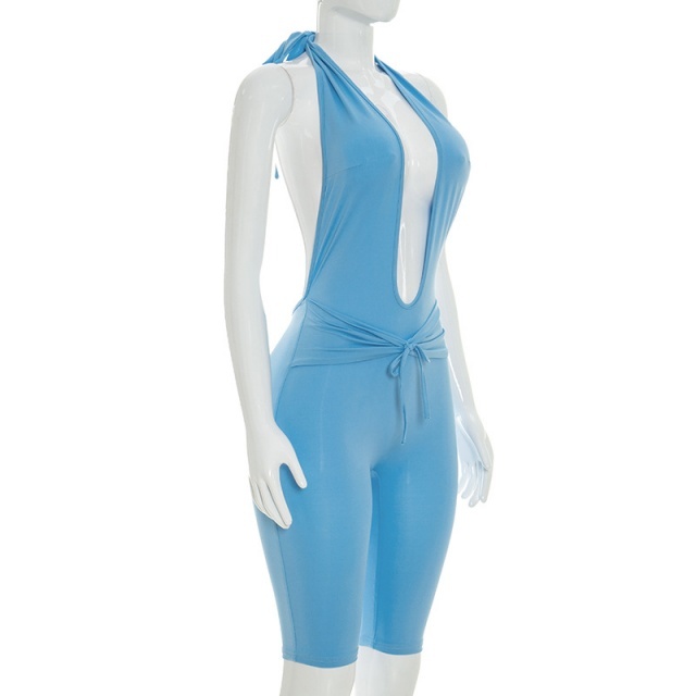 Halter V Neck Backless Slim Fit Romper
