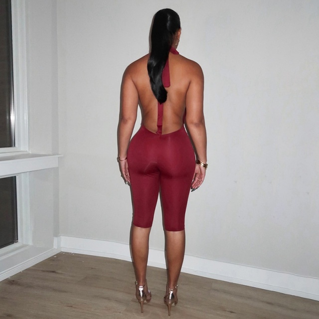 Halter V Neck Backless Slim Fit Romper